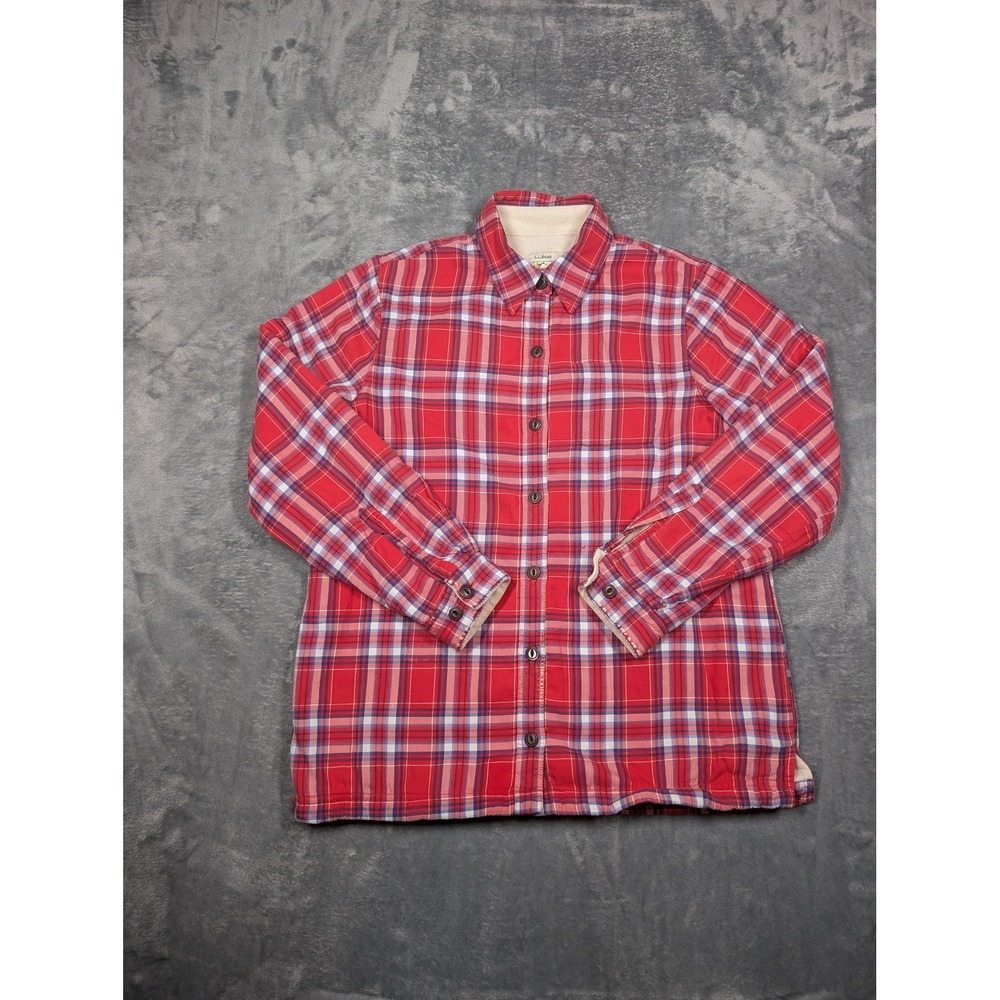 LL Bean Shirt Womens Small Red Plaid Flannel Lined Long Sleeve Button Up Casual